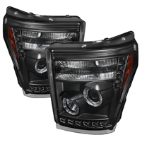 2011 - 2016 Ford Super Duty Projector DRL LED Halo Headlights - Black