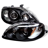 1999 - 2000 Honda Civic Projector LED Halo Headlights - Black