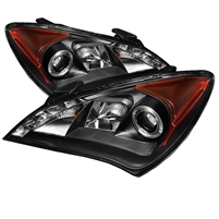 2010 - 2012 Hyundai Genesis Coupe Projector DRL LED Halo Headlights - Black