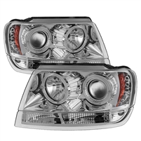 1999 - 2004 Jeep Grand Cherokee Projector LED Halo Headlights - Chrome