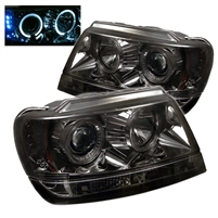 1999 - 2004 Jeep Grand Cherokee Projector LED Halo Headlights - Smoke