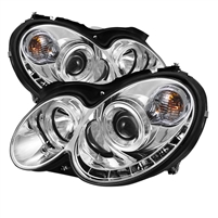 2002 - 2010 Mercedes CLK Projector DRL LED Halo Headlights - Chrome