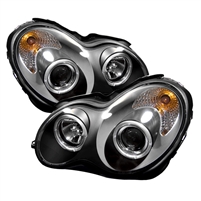 2001 - 2007 Mercedes C-Class 4Dr Projector LED Halo Headlights - Black