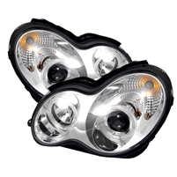 2001 - 2007 Mercedes C-Class 4Dr Projector LED Halo Headlights - Chrome