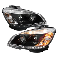 2008 - 2011 Mercedes C-Class Projector DRL Headlights - Black