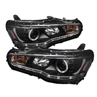 2008 - 2017 Mitsubishi Lancer Projector DRL LED Halo Headlights - Black