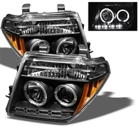 2005 - 2008 Nissan Frontier Projector LED Halo Headlights - Black