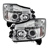 2004 - 2014 Nissan Titan Projector LED Halo Headlights - Chrome