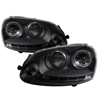 2006 - 2009 Volkswagen Golf Projector DRL LED Halo Headlights - Black