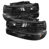 2000 - 2002 Chevy Silverado HD Crystal Headlights + Bumper Lights - Black