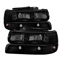 2000 - 2002 Chevy Silverado HD Crystal Headlights + Bumper Lights - Black/Smoke