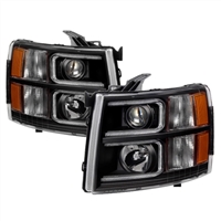 2007 - 2014 Chevy Silverado HD Projector Light Tube Headlights - Black