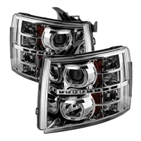 2007 - 2014 Chevy Silverado HD Projector LED Halo Headlights - Chrome