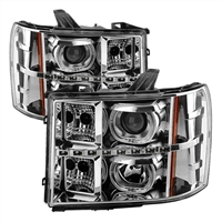 2007 - 2014 GMC Sierra HD Projector LED Halo Headlights - Chrome