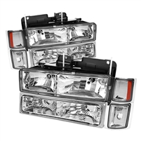 1994 - 1998 Chevy Suburban Crystal Headlights + Corner + Parking Lights (8PC Set) - Chrome