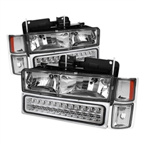 1992 - 1999 Chevy Suburban Euro Style Headlights + Corner + LED Bumper lights - Chrome
