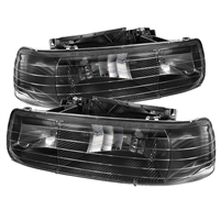 2001 - 2002 Chevy Silverado 3500 Amber Crystal Headlights - Black