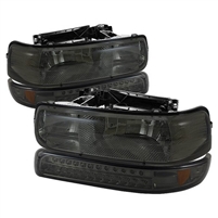 1999 - 2002 Chevy Silverado Crystal Headlights + LED Bumper Lights - Smoke