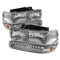 2000 - 2006 Chevy Suburban Crystal Headlights + LED Bumper Lights - Chrome