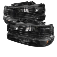 1999 - 2002 Chevy Silverado Crystal Headlights + Bumper Lights - Black