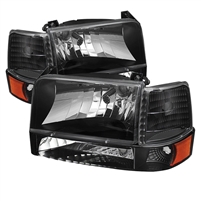 1992 - 1996 Ford Bronco Crystal Headlights + Corner + Bumper Lights (6PC Set) - Black