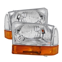 1999 - 2004 Ford Super Duty Crystal Headlights + Amber Bumper Lights - Chrome