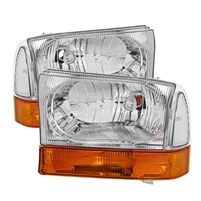 1999 - 2004 Ford Excursion Crystal Headlights + Amber Bumper Lights - Chrome