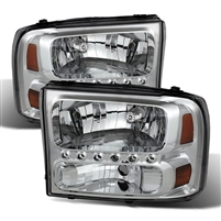 2000 - 2004 Ford Excursion 1PC Crystal DRL Headlights - Chrome