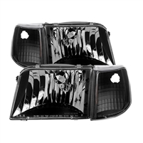 1993 - 1997 Ford Ranger Crystal Headlights + Corner Lights 4PC Set - Black