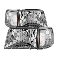 1993 - 1997 Ford Ranger Crystal Headlights + Corner Lights 4PC Set - Chrome