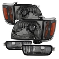 2001 - 2004 Toyota Tacoma Crystal Headlights + Amber Corner + Side Marker Lights (6PC Set) - Smoke