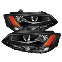 2011 - 2014 Volkswagen Jetta Amber Crystal Headlights - Black