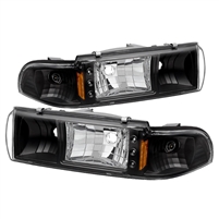 1991 - 1996 Chevy Caprice Crystal DRL 1PC Headlights - Black