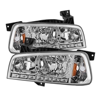 2006 - 2010 Dodge Charger Crystal DRL 1PC Headlights - Chrome