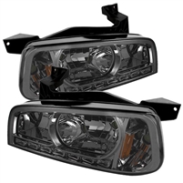 2006 - 2010 Dodge Charger Crystal DRL 1PC Headlights - Smoke