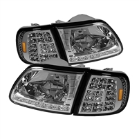 1997 - 2003 Ford F-150 Crystal DRL Headlights + LED Corner Lights - Chrome