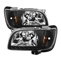 2001 - 2004 Toyota Tacoma 1PC Crystal DRL Headlights W/ Black Trim - Black