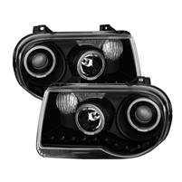 2005 - 2010 Chrysler 300C Projector LED Halo Headlights - Black