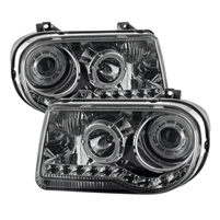 2005 - 2010 Chrysler 300C Projector LED Halo Headlights - Smoke