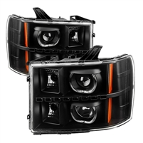 2007 - 2013 GMC Sierra Projector LED Halo Headlights - Black