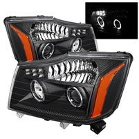 2004 - 2014 Nissan Titan Projector LED Halo Headlights - Black