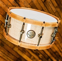 Curly maple stave snare with wood hoops