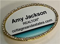 1.5x3 Full Color Oval Bling Rhinestone Name Badge