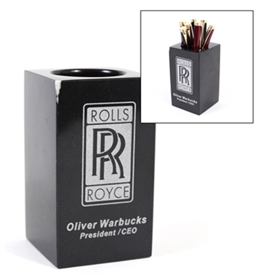 Engraved Black Marble Pen & Pencil Holder