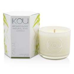 iKOU Eco-Luxury Aromacology Natural Wax Candle Glass - Calm (Lemongrass & Lime) (2x2) inch