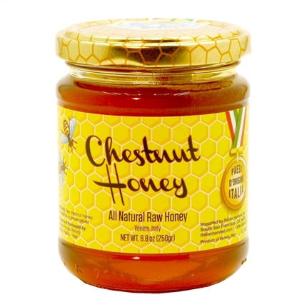 A jar of raw  chestnut honey