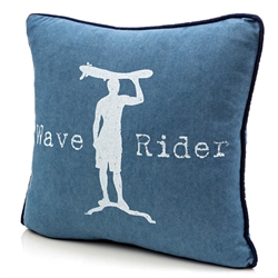 Wave Rider Denim Throw Pillow