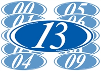 White and Blue Two Digit Oval Year Sign
