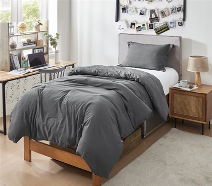 Twin XL College Comforter Set Extra Long  Dorm Bedding Microfiber Dark Gray Bedspread with Pillow Shams