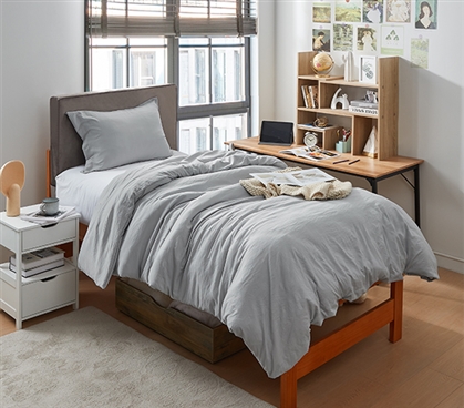 Most Comfortable Dorm Comforter True Twin XL Sized Natural Loft Glacier Gray Essential College Bedding